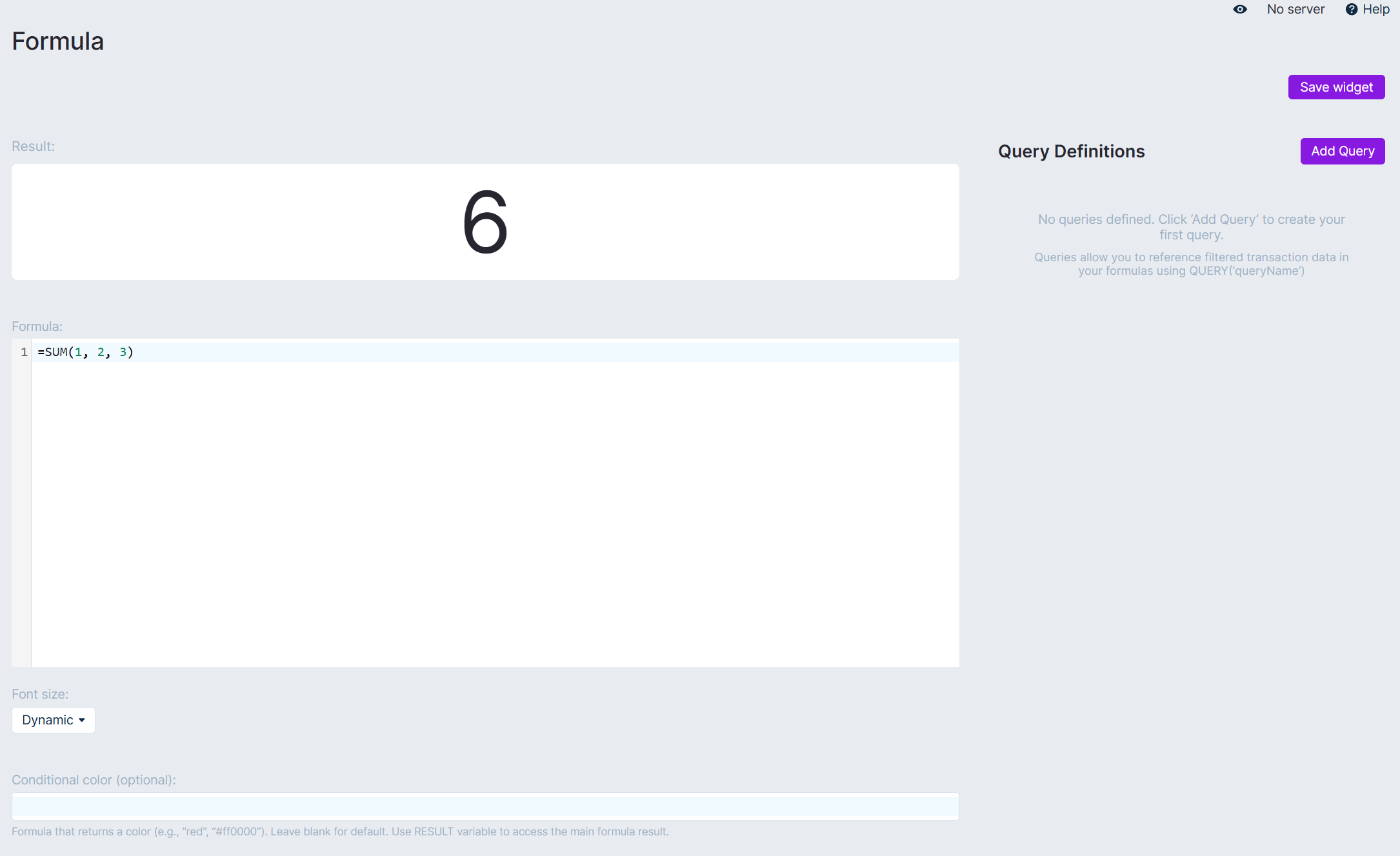 Placeholder: formula editor and Query Definitions panel