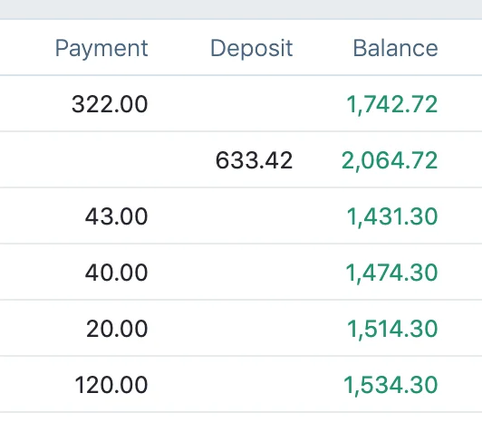 Show running balance
